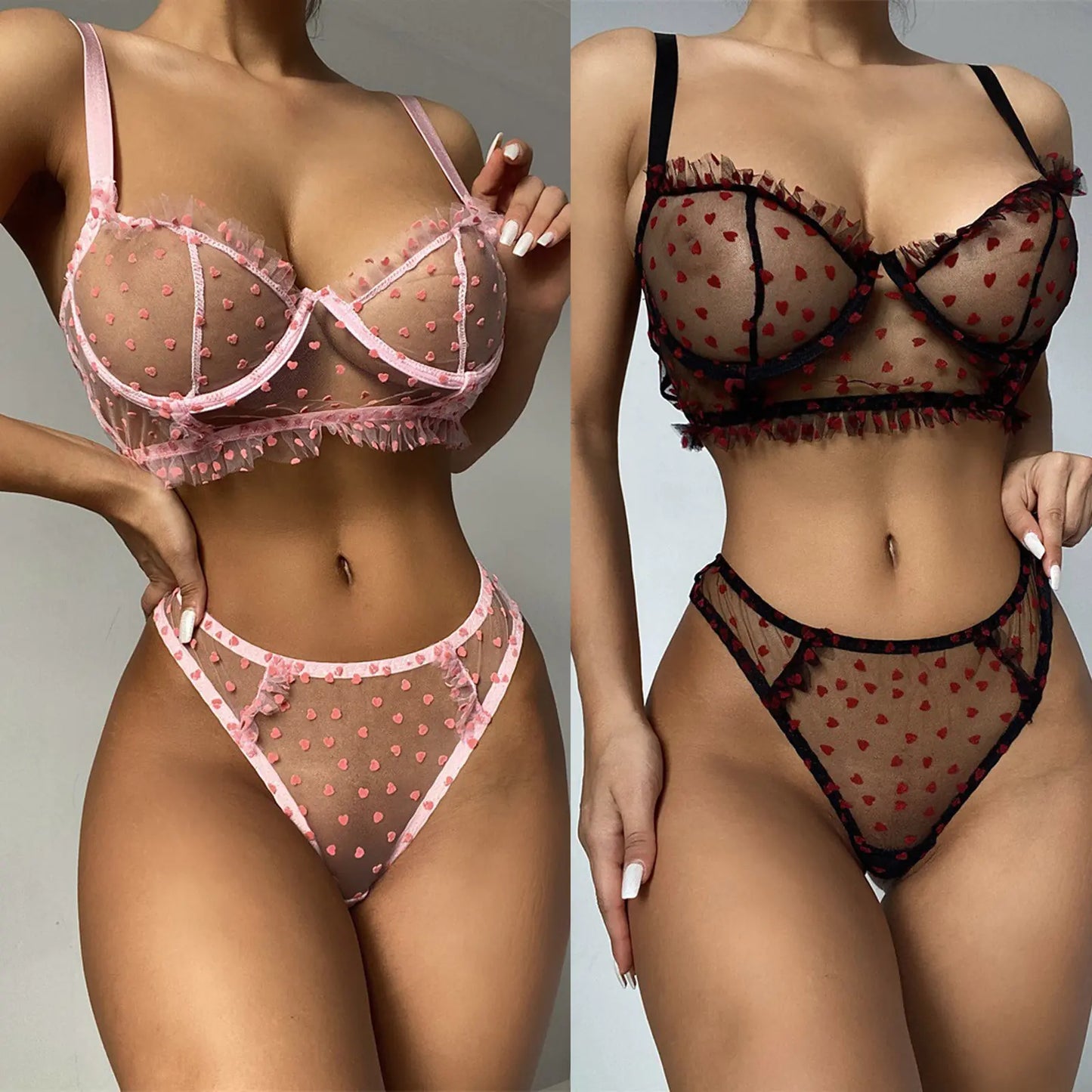 Women Lingerie Mesh Perspective Lace with Seamless Bra